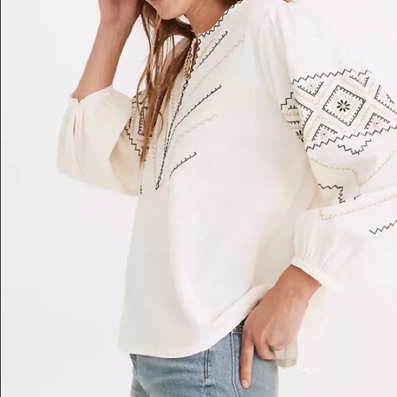 Madewell Embroidered Peasant Top - Picture 2 of 6